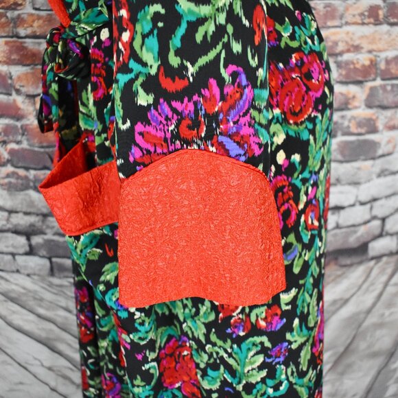 Victorias Secret Medium Gold Label Floral Satin Full Length Robe Pockets Belt - Picture 9 of 12